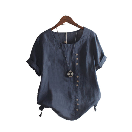 Short Sleeve Button Summer Blouse