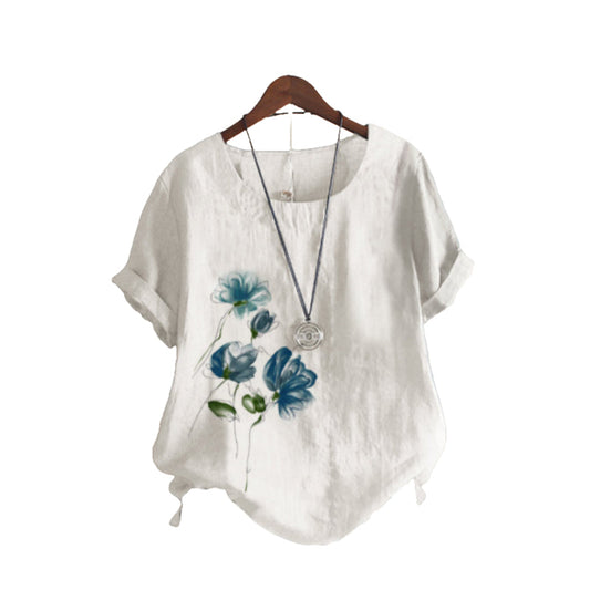 Floral Print Short Sleeve Top for Summer