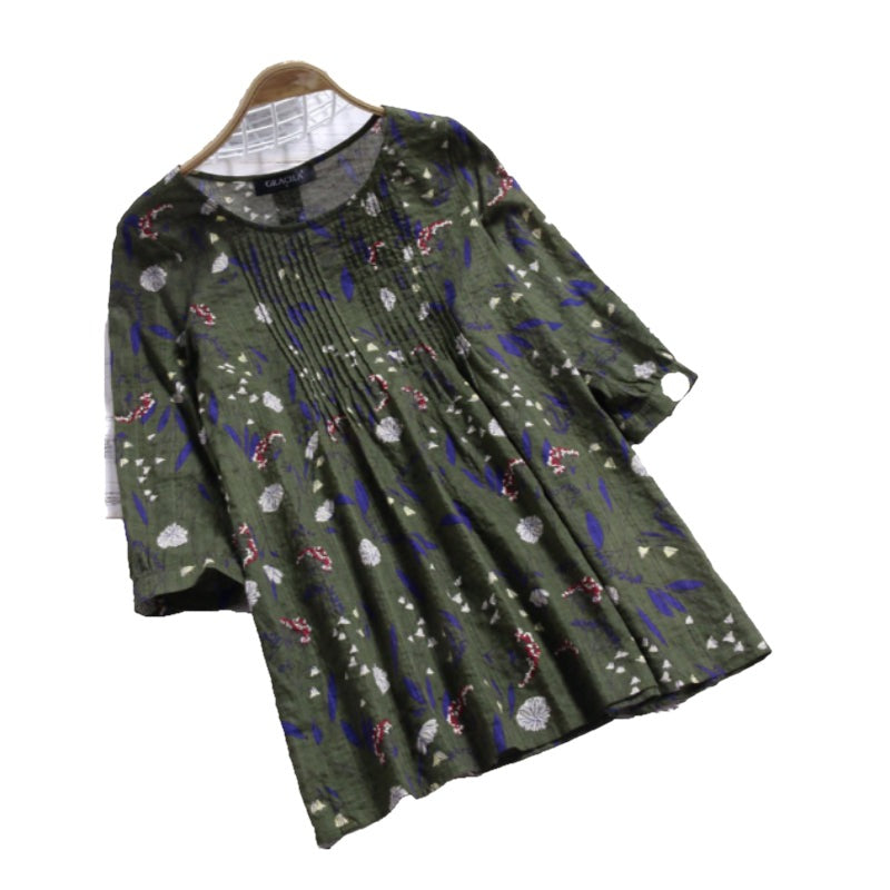Floral Printed Sleeve Vintage Blouse